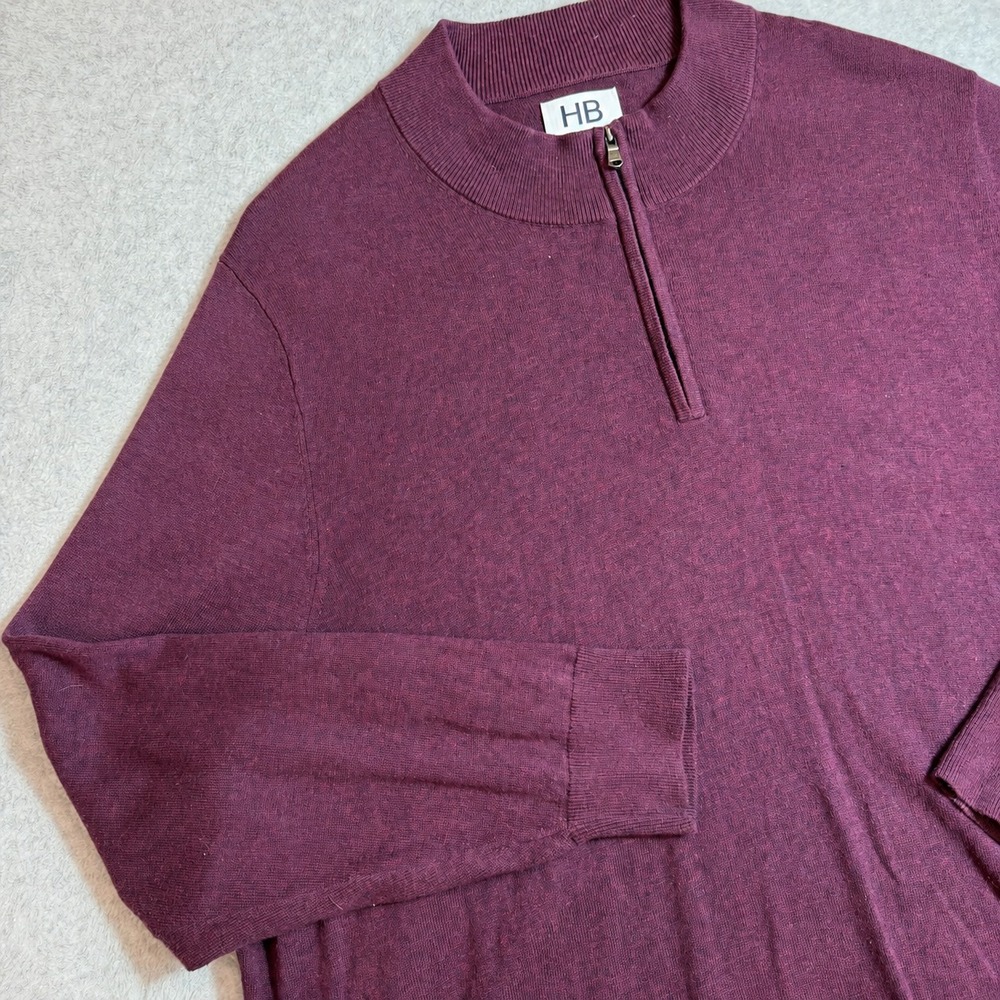DXL HB Mens 3XL Burgundy Red 1/4 Zip Cotton Knit Pullover Sweater